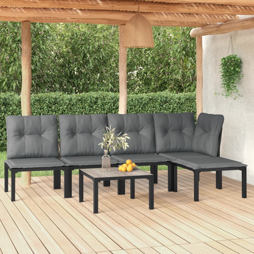 Salon de jardin 6 pcs noir et gris résine tressée