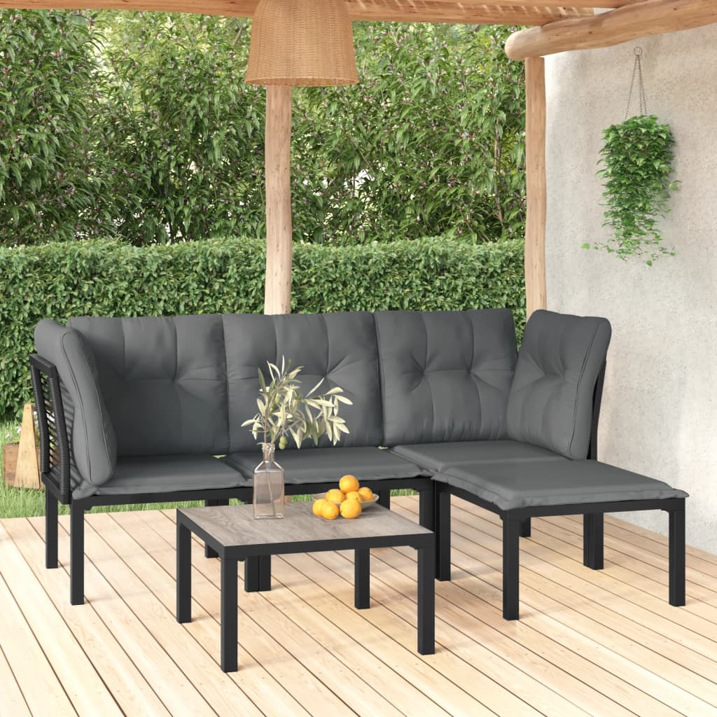 vidaXL 5-tlg. Garten-Lounge-Set Schwarz und Grau Poly Rattan