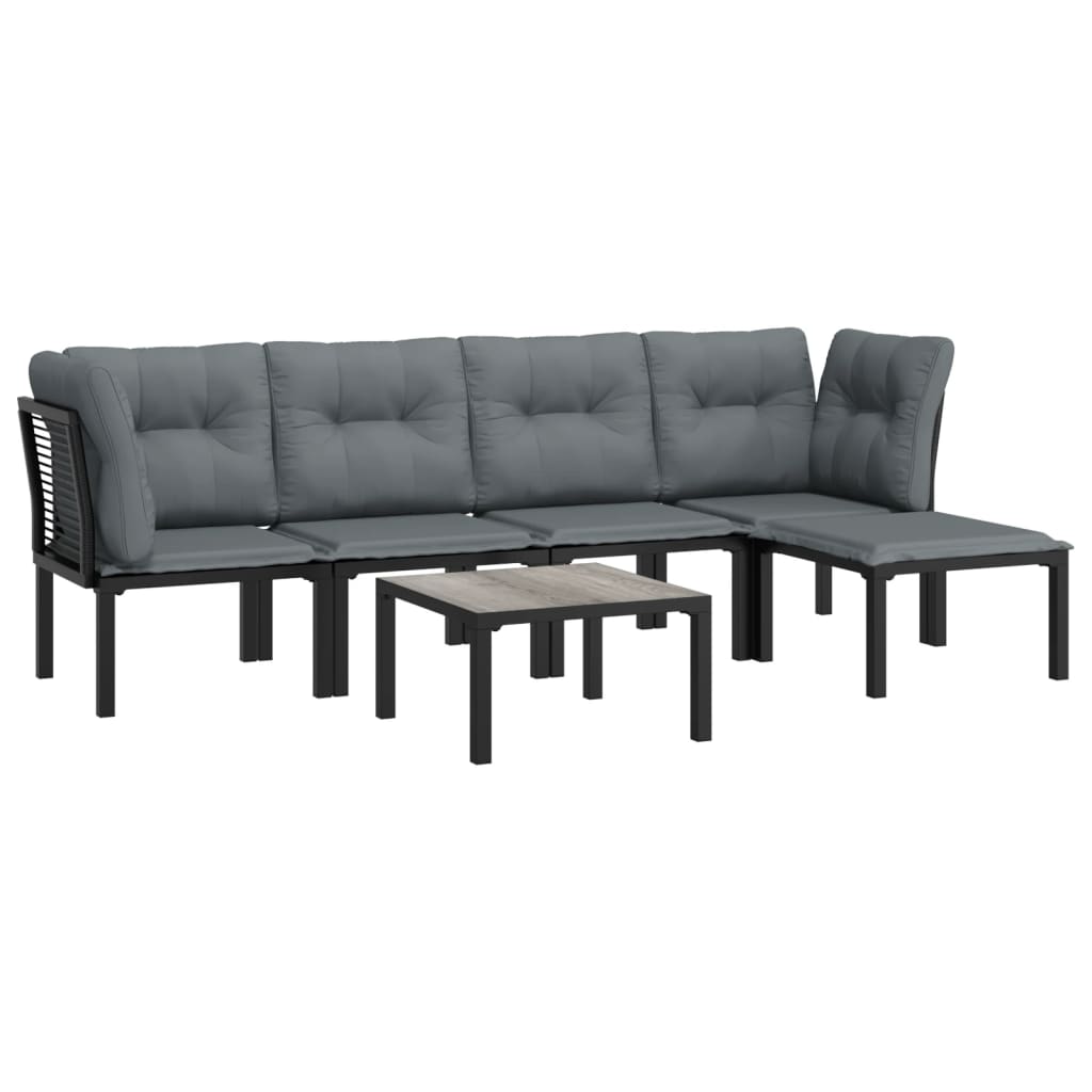vidaXL 6-delige Loungeset poly rattan zwart en grijs afbeelding