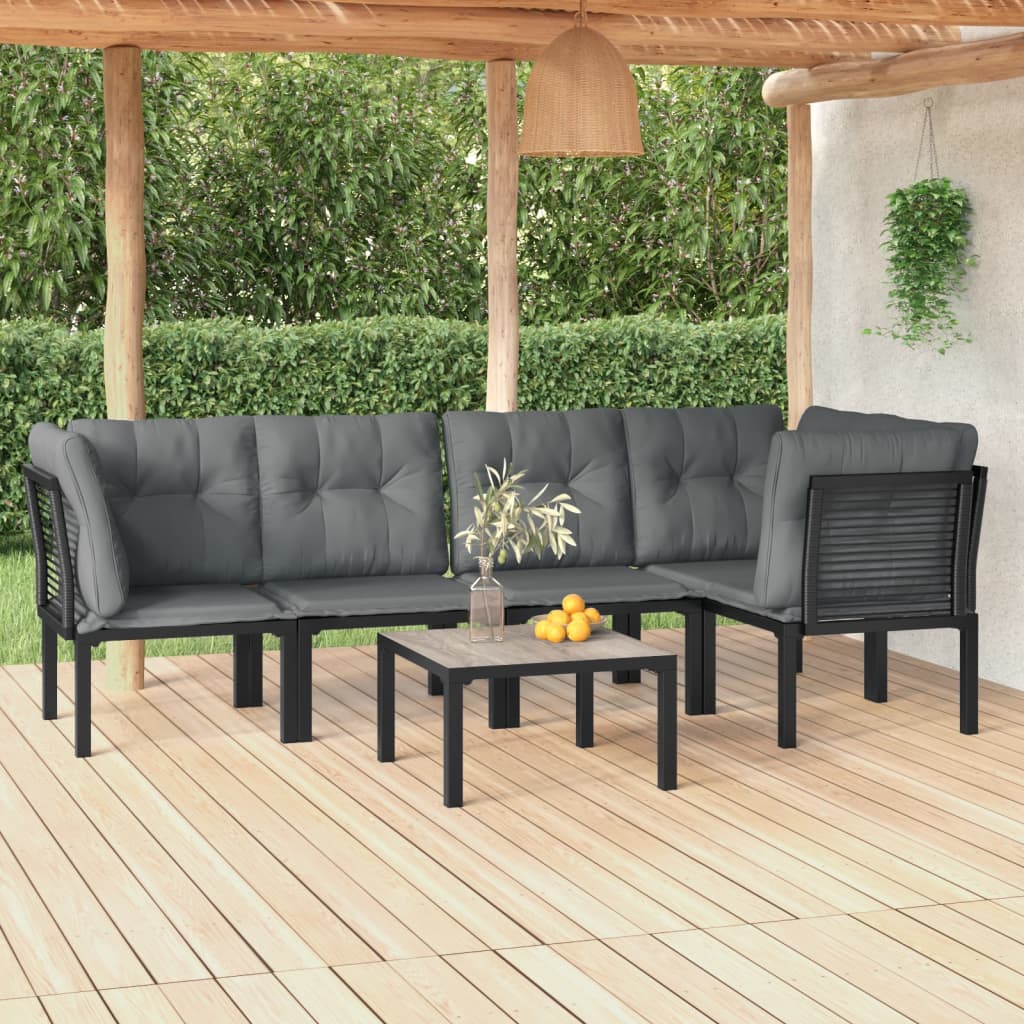 vidaXL 6-tlg. Garten-Lounge-Set Schwarz und Grau Poly Rattan