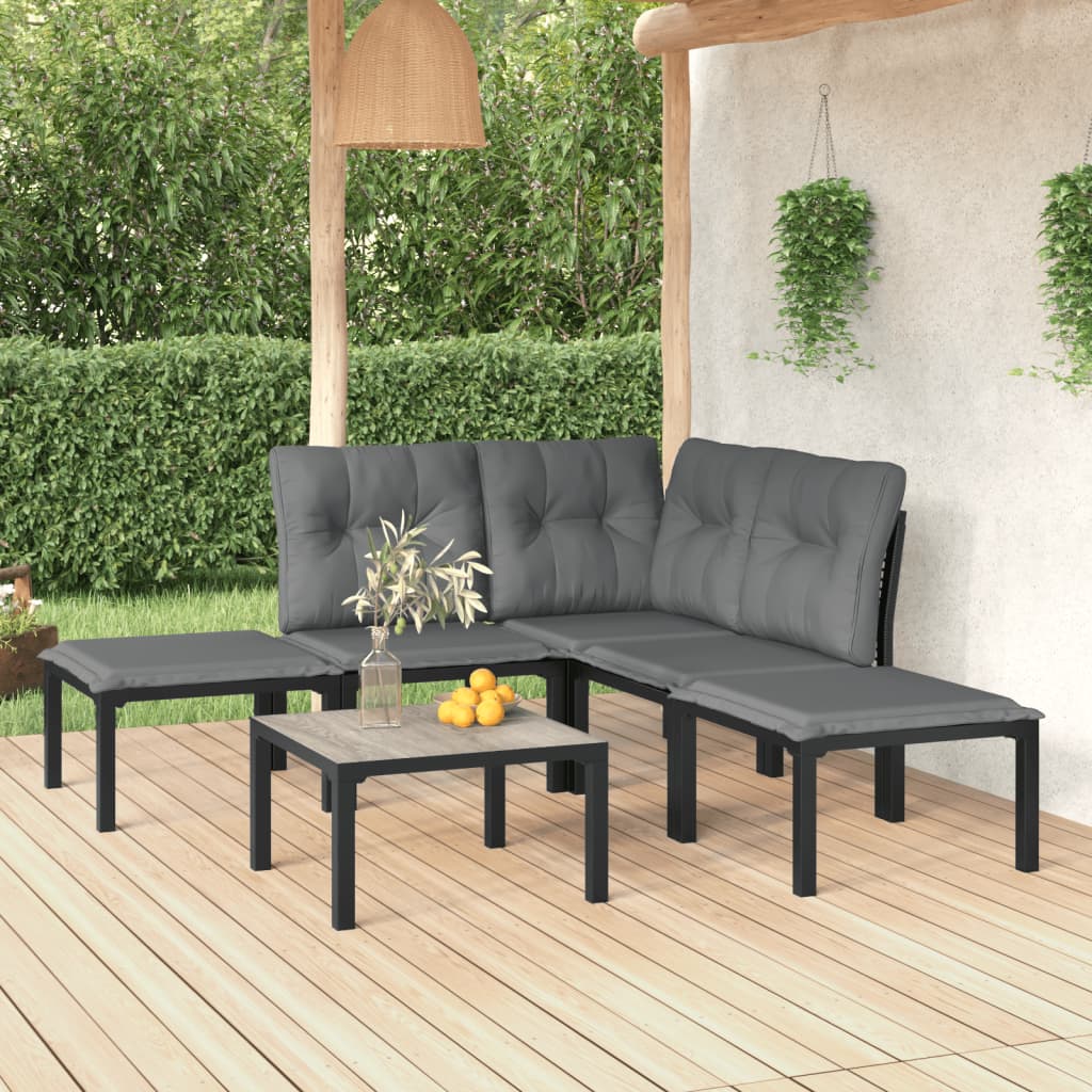 vidaXL 6-tlg. Garten-Lounge-Set Schwarz und Grau Poly Rattan