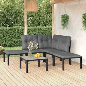 Vrtna sedežna garnitura 6-delna črna in siva poli ratan