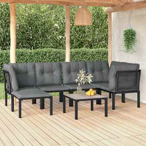 Vrtna sedežna garnitura 7-delna črna in siva poli ratan