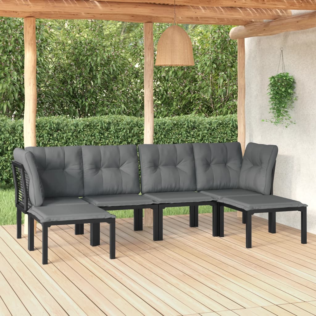 vidaXL 6-tlg. Garten-Lounge-Set Schwarz und Grau Poly Rattan