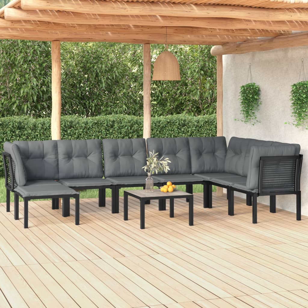 Vidaxl Set Mobilier De Gradina, 9 Piese, Negru Si Gri, Poliratan