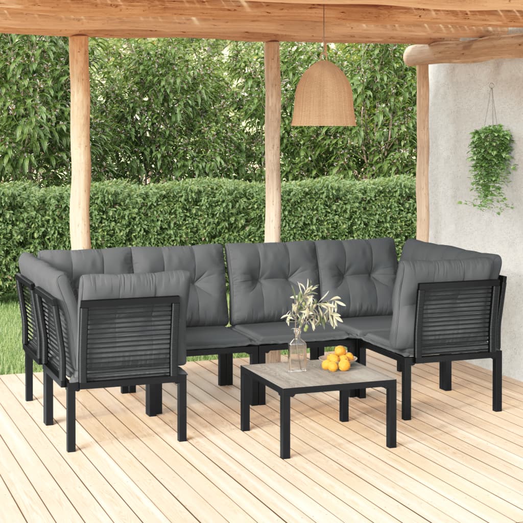 vida XL 7-tlg. Garten-Lounge-Set Schwarz und Grau Poly Rattan