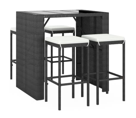 vidaXL 5-tlg. Gartenbar-Set mit Kissen Schwarz Poly Rattan