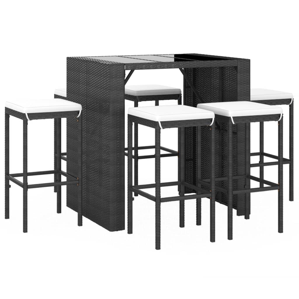 vidaXL 7-delige Tuinbarset met kussens poly rattan zwart afbeelding