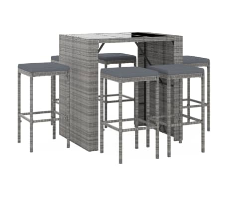 vidaXL 7-tlg. Gartenbar-Set mit Kissen Grau Poly Rattan