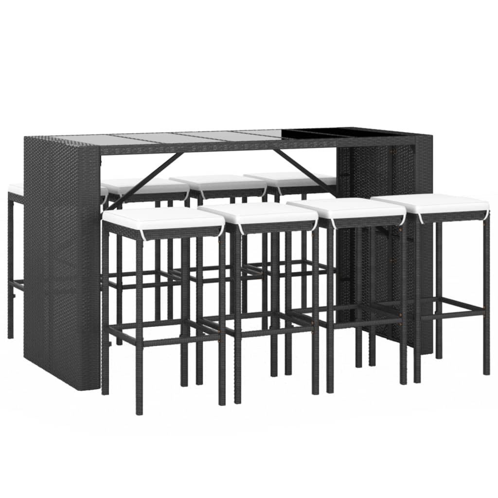 vidaXL 9-delige Tuinbarset met kussens poly rattan zwart afbeelding