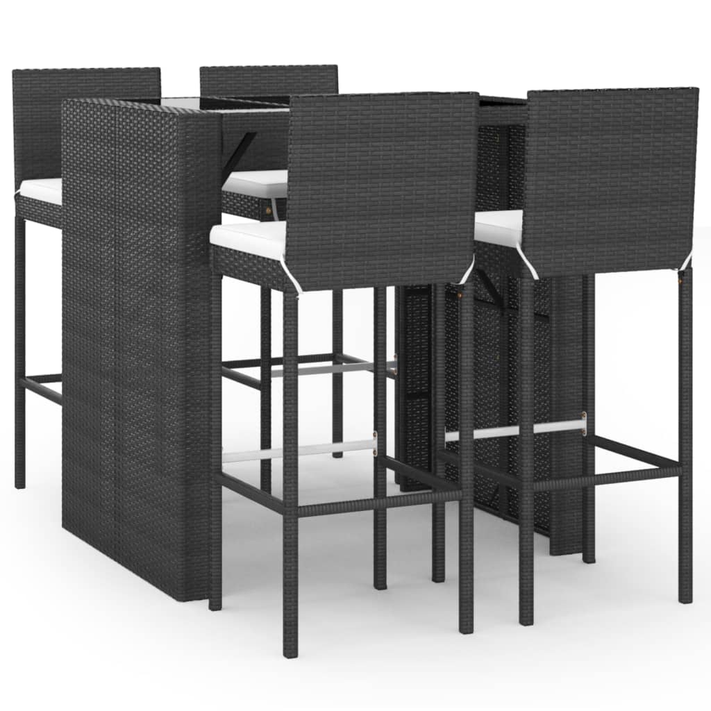 Ensemble De Bar De Jardin 5 Pcs Avec Coussins Noir Poly Rotin VidaXL 13 width=274