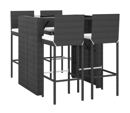 vidaXL 5-delige Tuinbarset met kussens poly rattan zwart