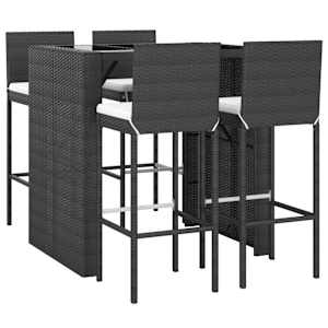 vidaXL 5-delige Tuinbarset met kussens poly rattan zwart