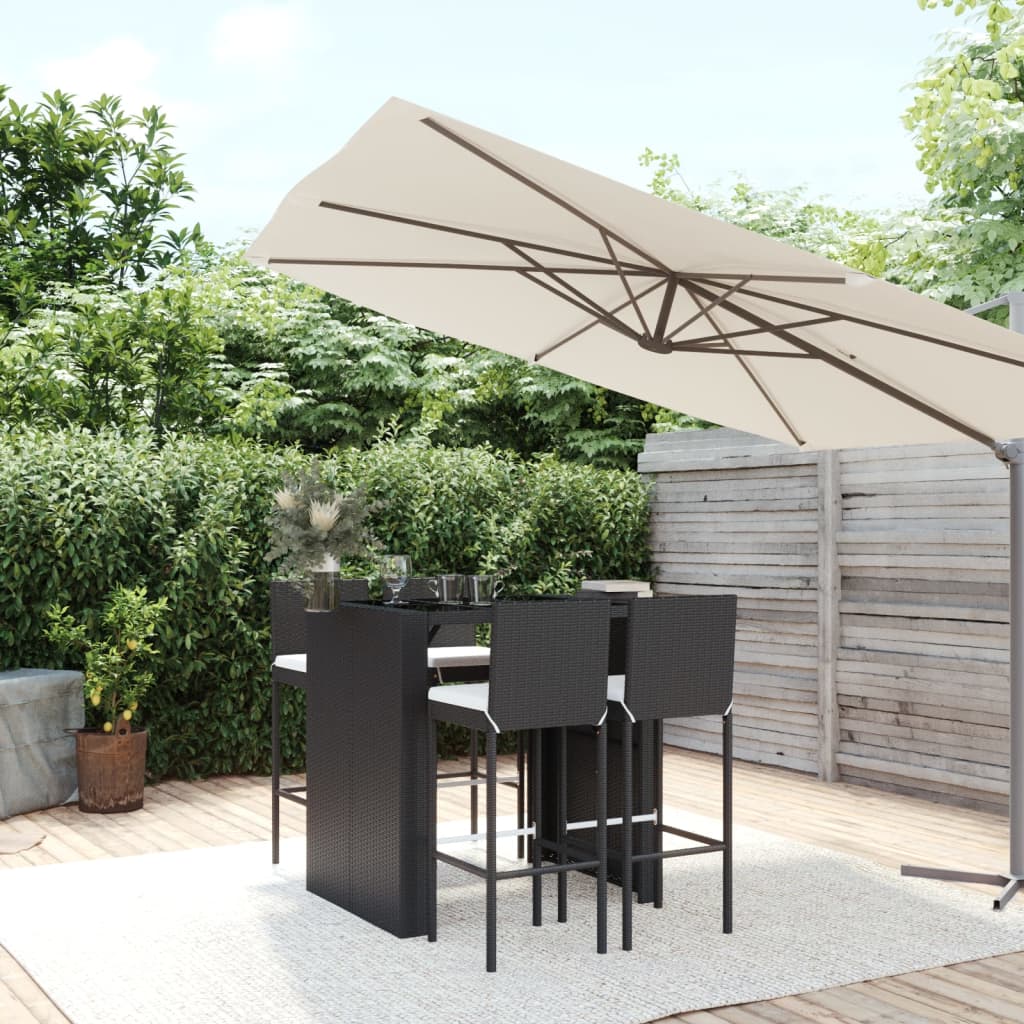 vida XL 5-tlg. Gartenbar-Set mit Kissen Schwarz Poly Rattan