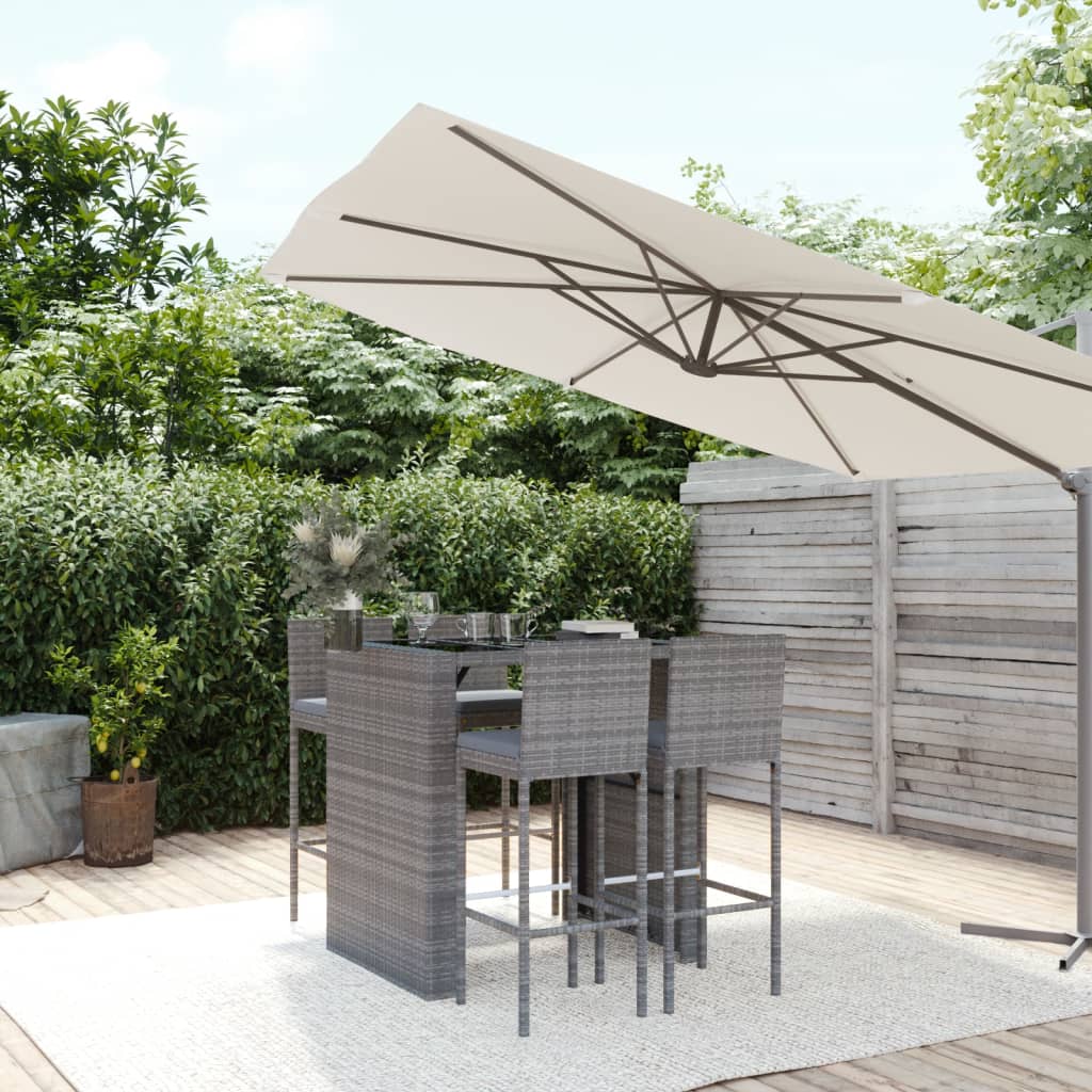vida XL 5-tlg. Gartenbar-Set mit Kissen Grau Poly Rattan