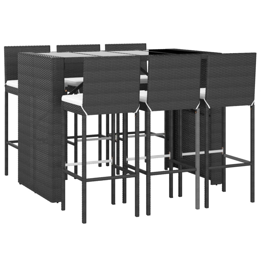 Thumbnail - vidaXL 7-tlg. Gartenbar-Set mit Kissen Schwarz Poly Rattan