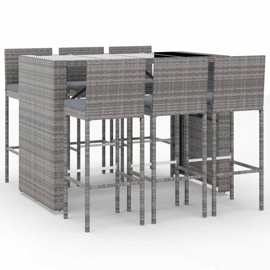 VidaXL 7-delige Tuinbarset Met Kussens Poly Rattan Grijs