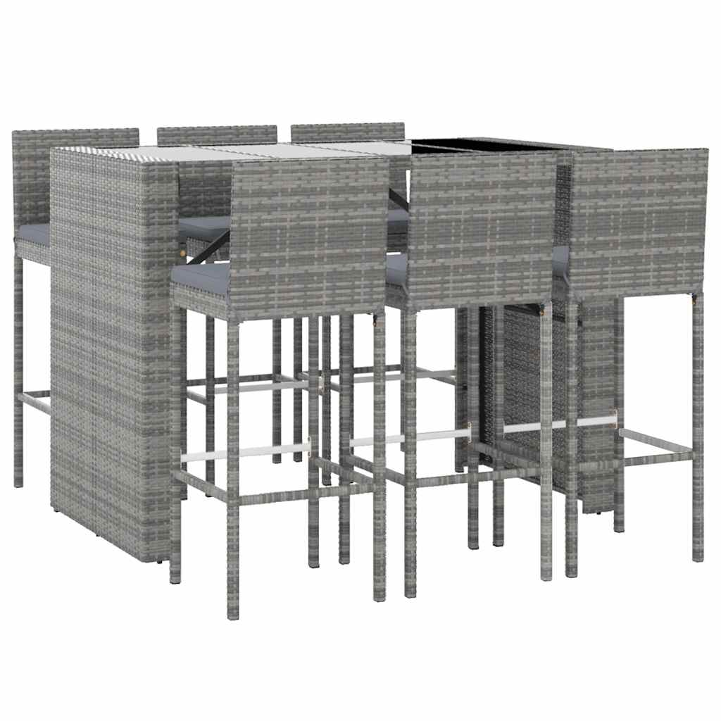 vidaXL 7-delige Tuinbarset met kussens poly rattan grijs afbeelding