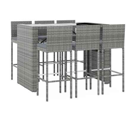 vidaXL 7-delige Tuinbarset met kussens poly rattan grijs