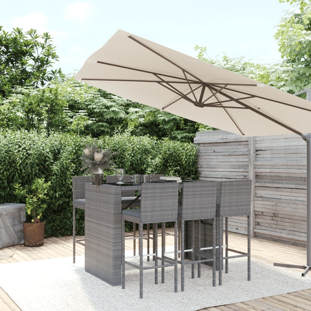 vidaXL 7-tlg. Gartenbar-Set mit Kissen Grau Poly Rattan