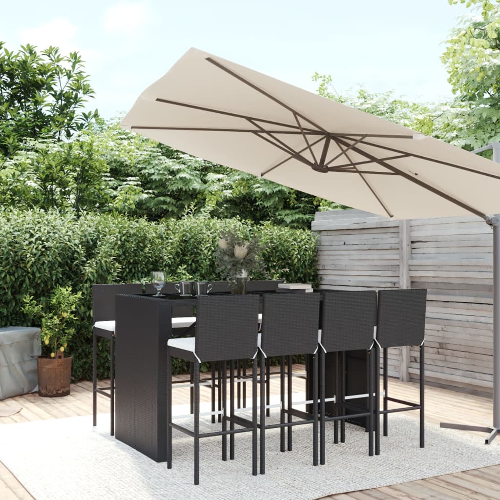 vida XL 9-tlg. Gartenbar-Set mit Kissen Schwarz Poly Rattan