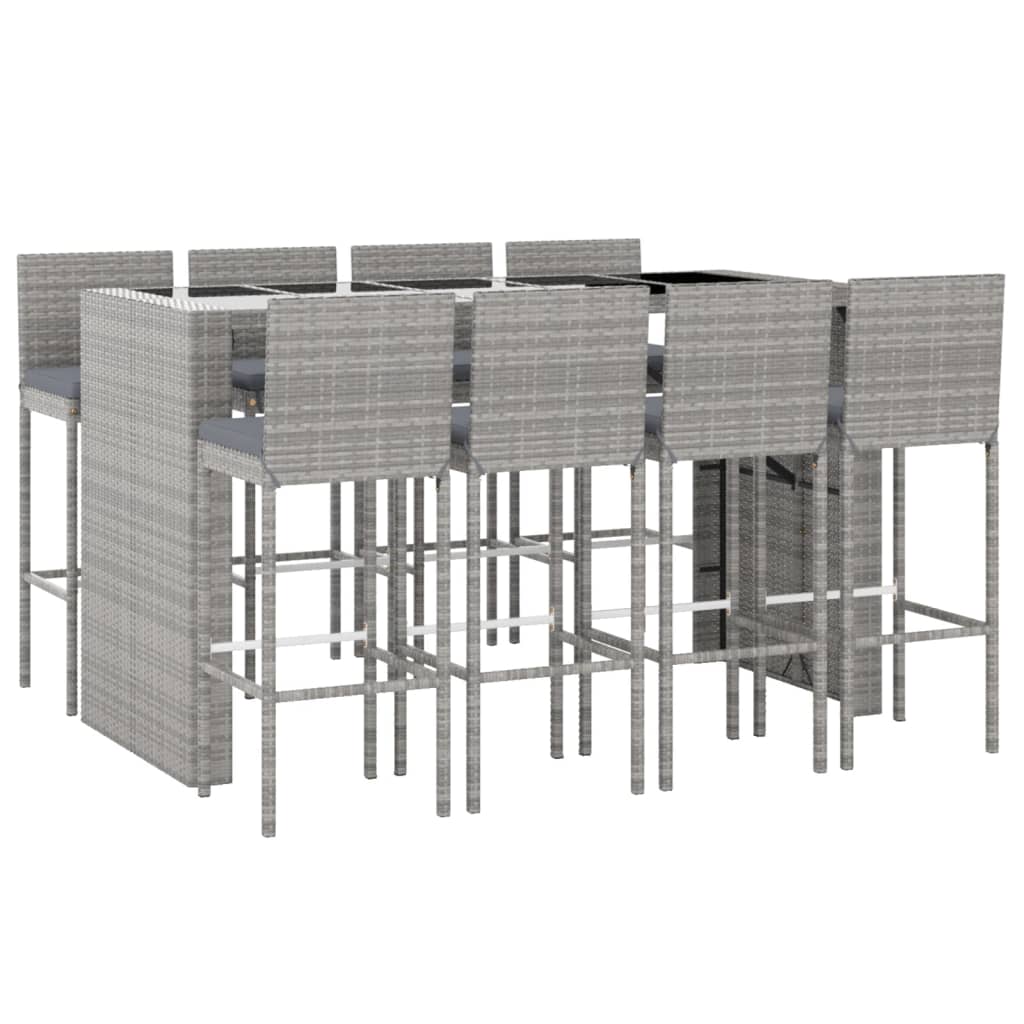 vidaXL 9-delige Tuinbarset met kussens poly rattan grijs afbeelding