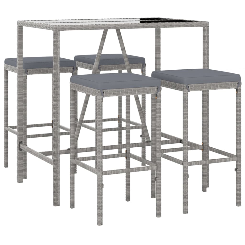 Thumbnail - vidaXL 5-tlg. Gartenbar-Set mit Kissen Grau Poly Rattan
