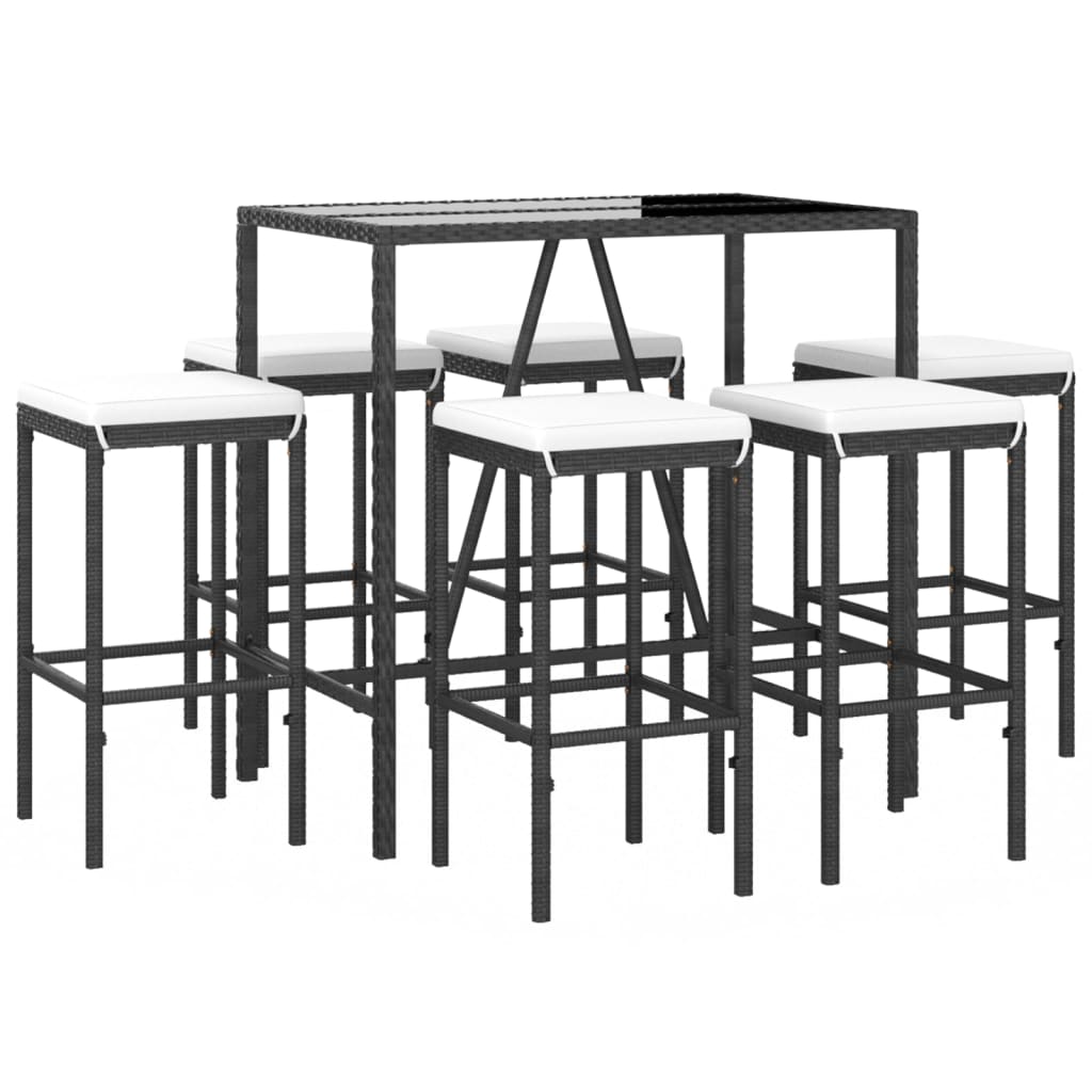 vidaXL 7-delige Tuinbarset met kussens poly rattan zwart afbeelding