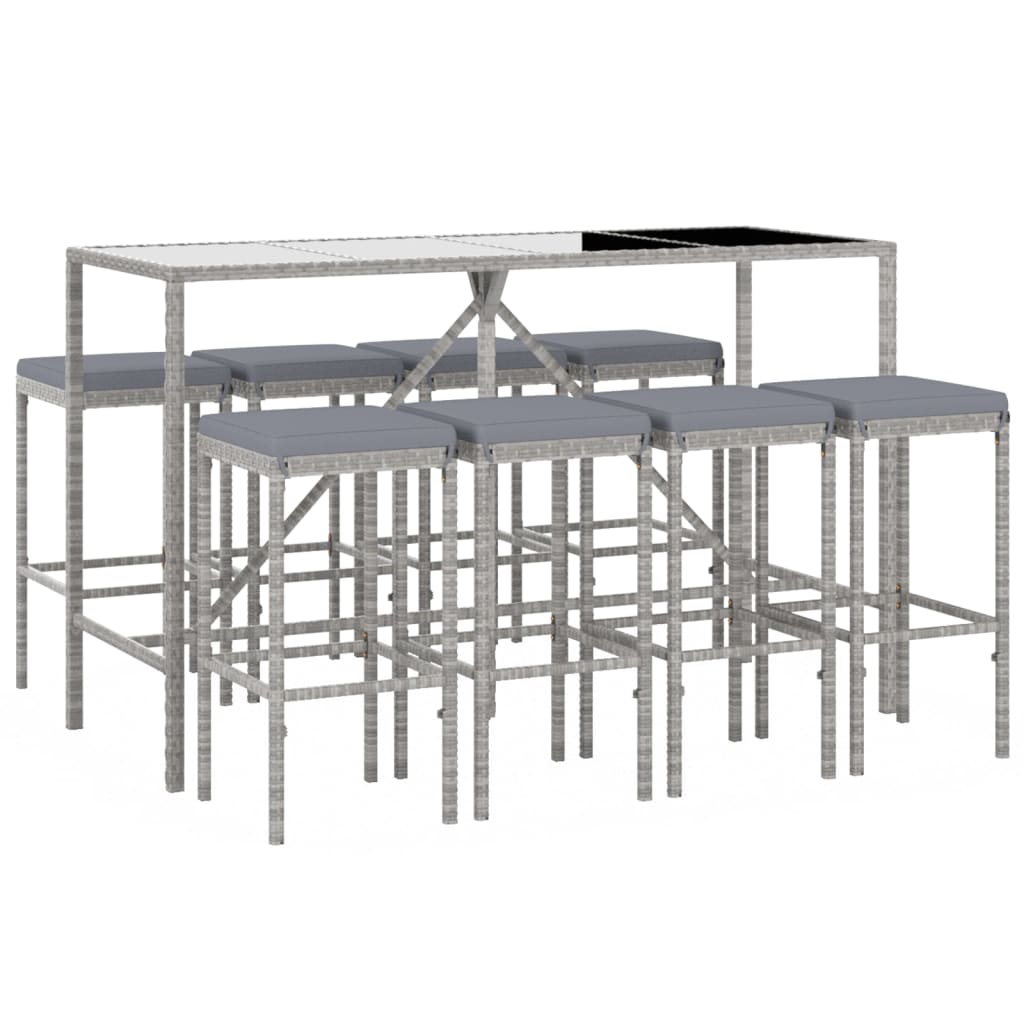 vidaXL 9-delige Tuinbarset met kussens poly rattan grijs afbeelding