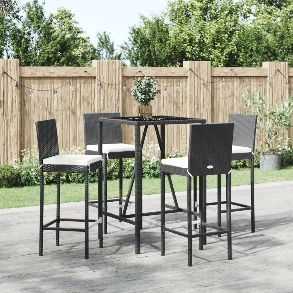 vidaXL Set mobilier bar de grădină cu perne, 5 piese, negru, poliratan