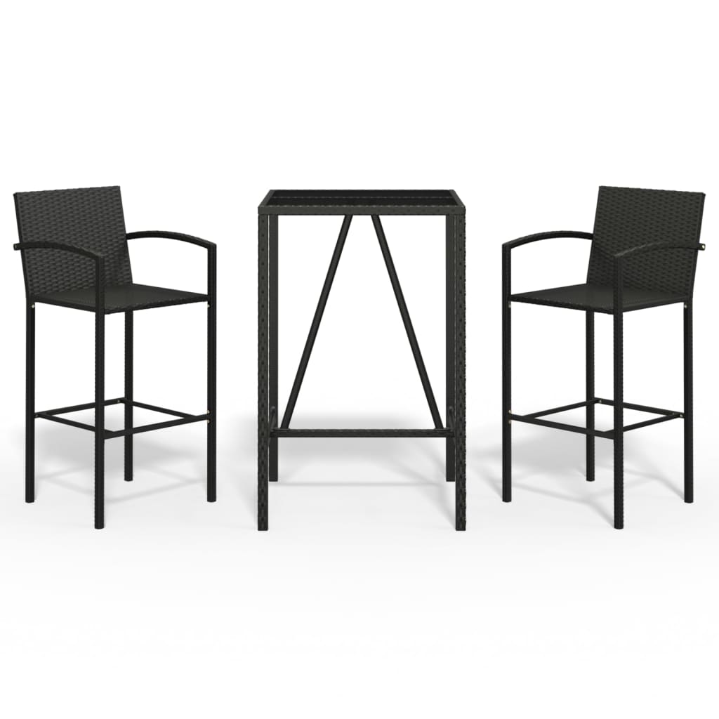 VidaXL Ensemble De Bar De Jardin 3 Pcs Noir Résine Tressée