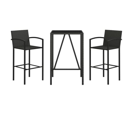 vidaXL 3-tlg. Gartenbar-Set Schwarz Poly Rattan