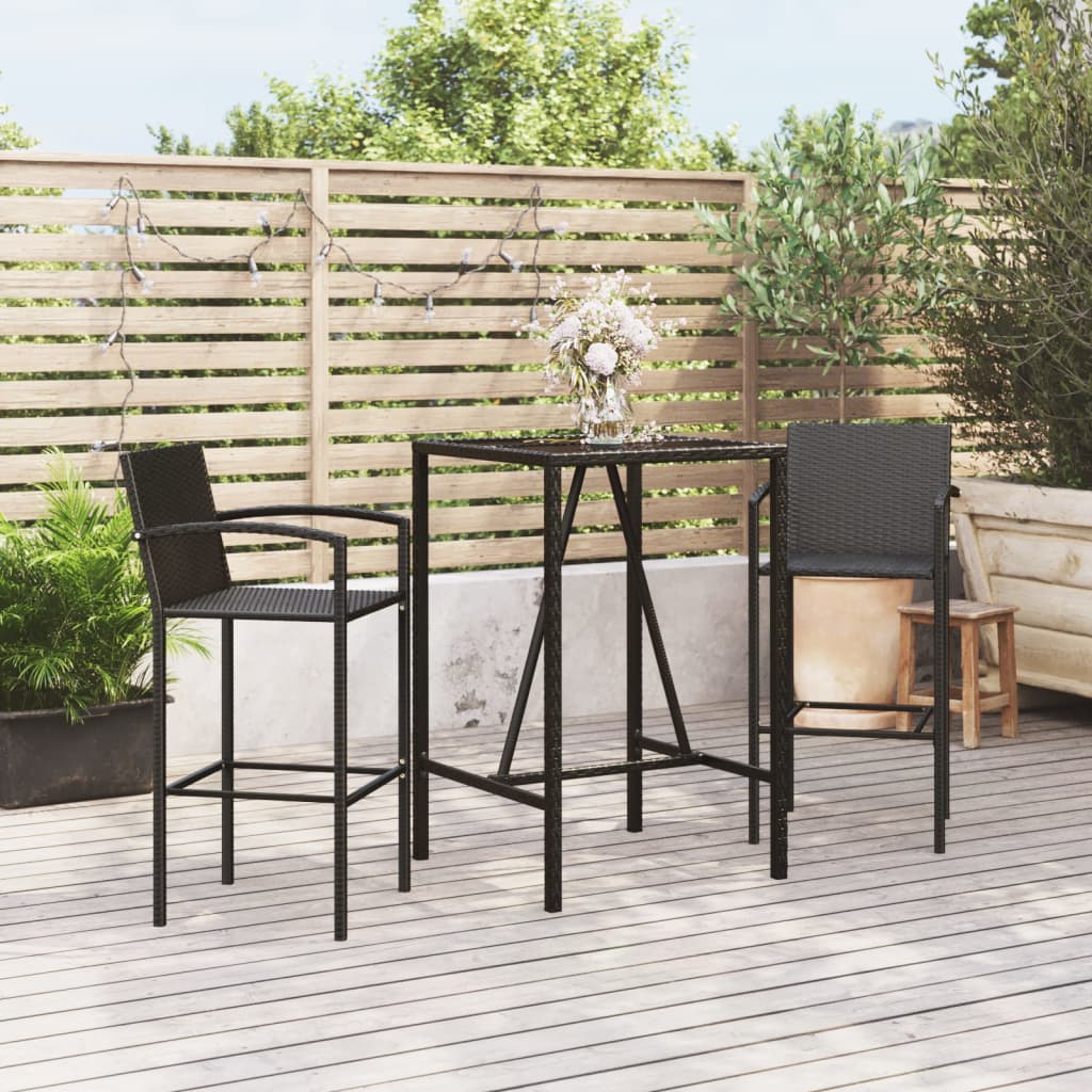 Garden Bar Set Black PE rattan, powder-coated steel, te...