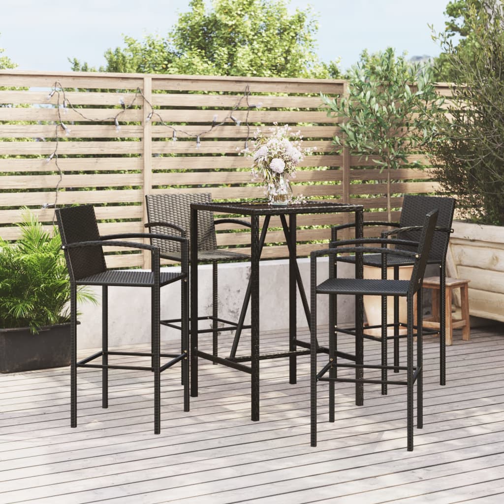 Garden Bar Set Black PE rattan Medium Footrest Bar Tabl...