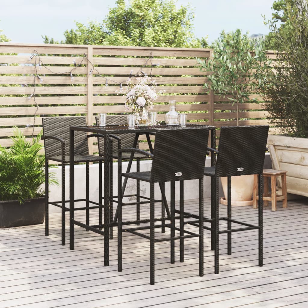 TopSellers-Garden Bar Set - Black PE Rattan 5 Piece Outdoor Furniture