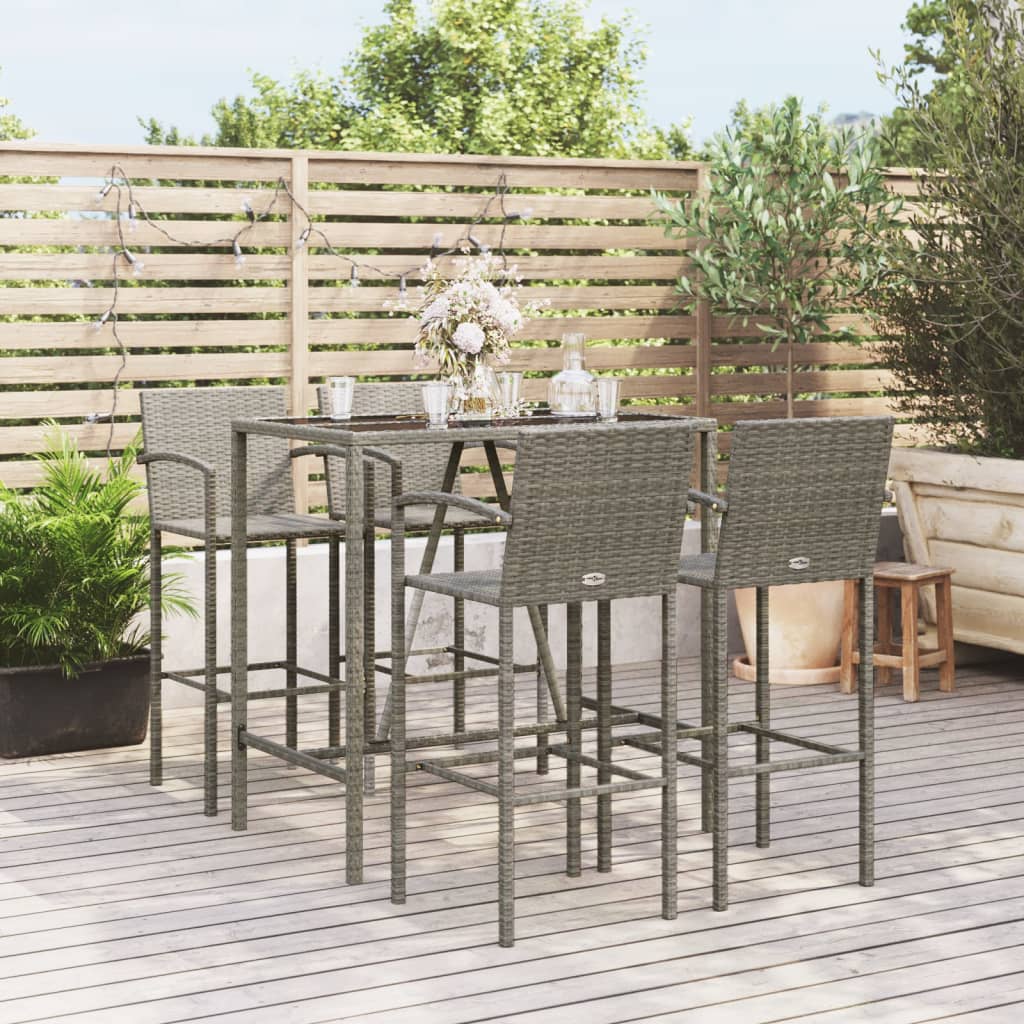 5 Piece Garden Bar Set Grey Poly Rattan