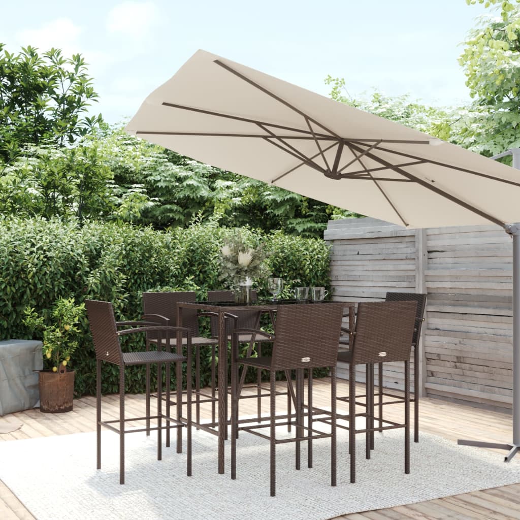 7 Piece Garden Bar Set Brown Poly Rattan