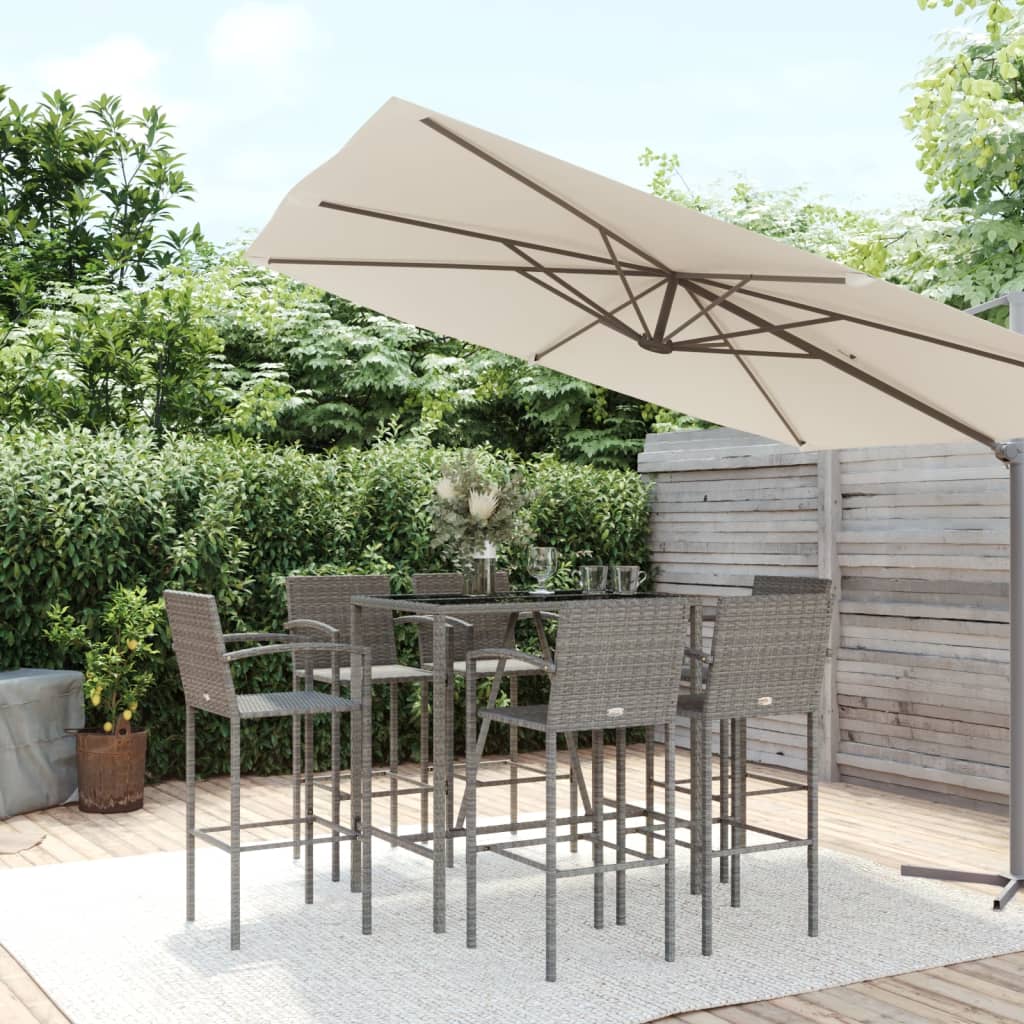 7 Piece Garden Bar Set Grey Poly Rattan