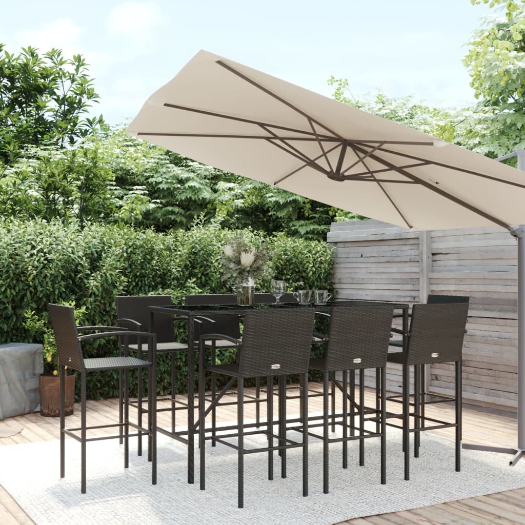 Garden Bar Set Black Poly Rattan, Powder-Coated Steel, ...