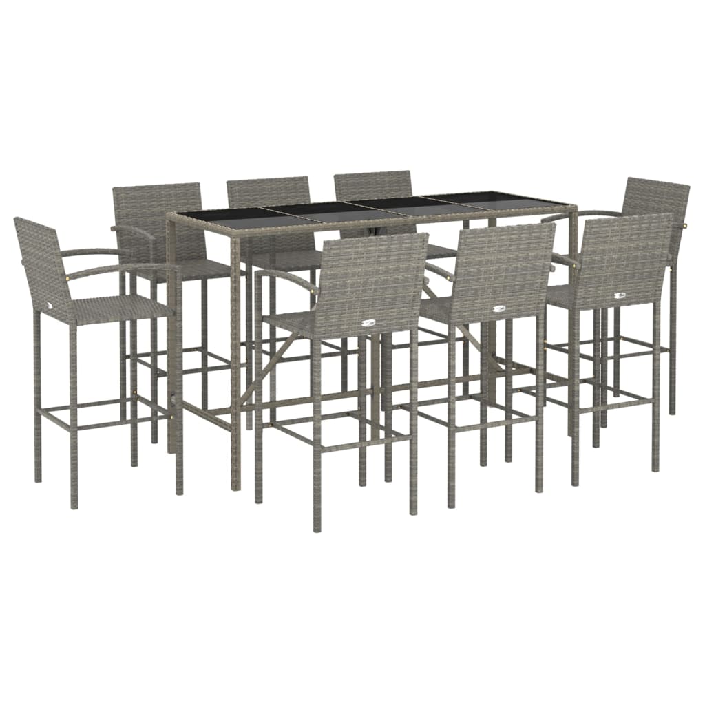 Garden Bar Set Grey PE rattan, powder-coated steel, tempered glass - Image 3