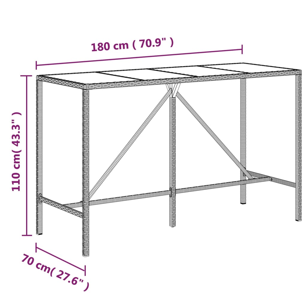 Garden Bar Set Grey PE rattan, powder-coated steel, tempered glass - Image 9