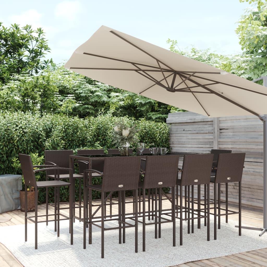 Garden Bar Set Brown PE Rattan Large Footrest Garden Ba...