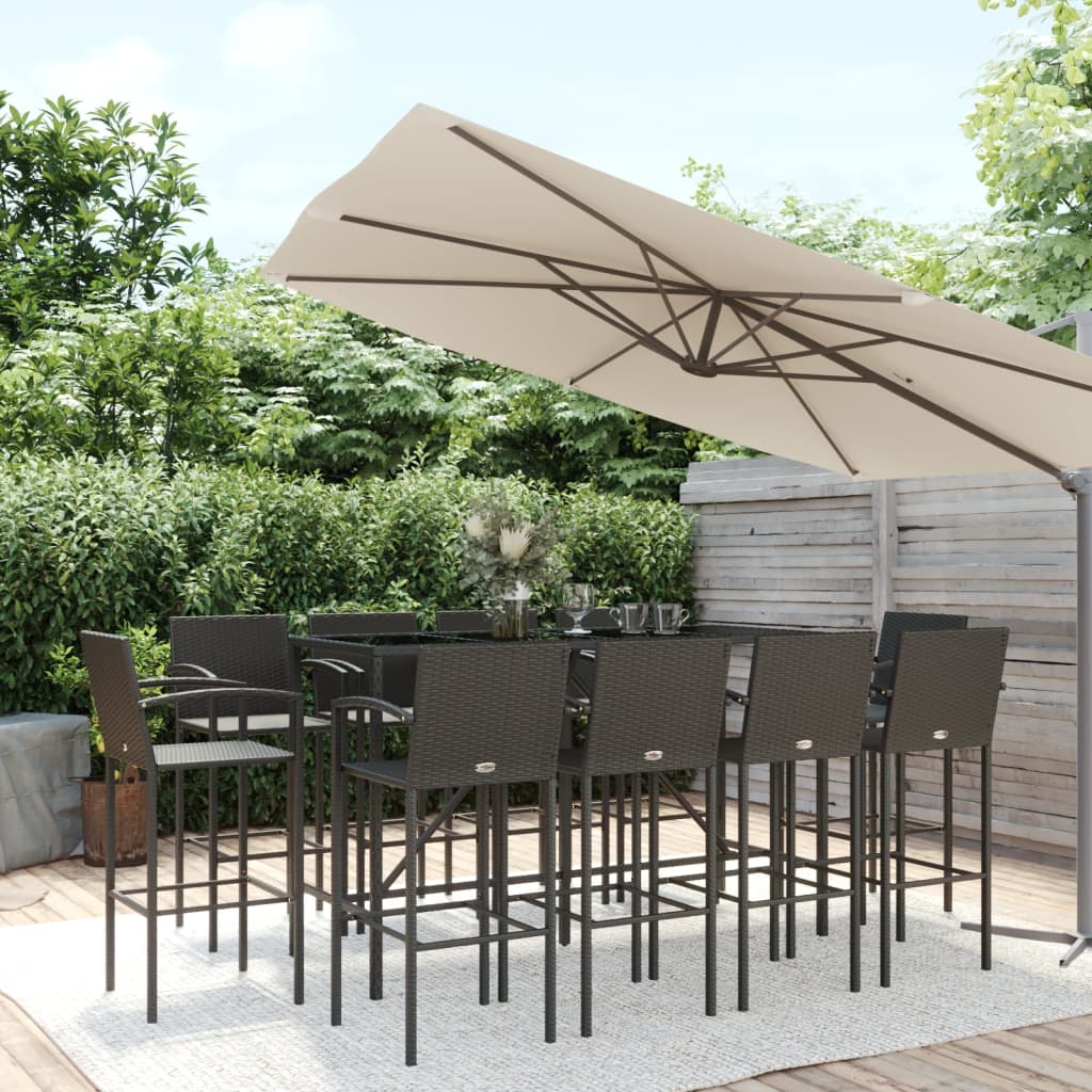 Garden Bar Set Black PE rattan Large Garden Bar Set Rec...