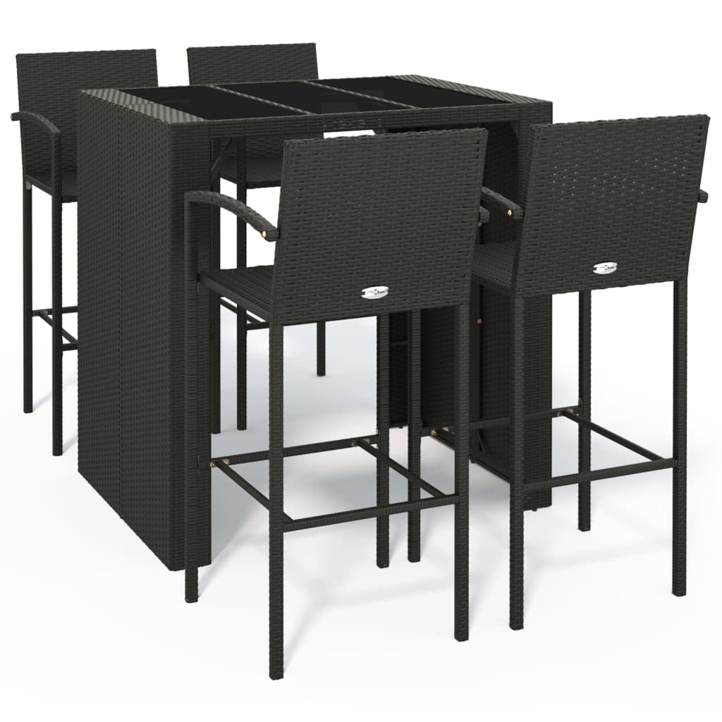 Garden Bar Set Black PE rattan, powder-coated steel, tempered glass - Image 2
