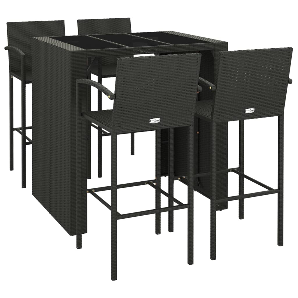 Garden Bar Set Black PE rattan, powder-coated steel, tempered glass - Image 3