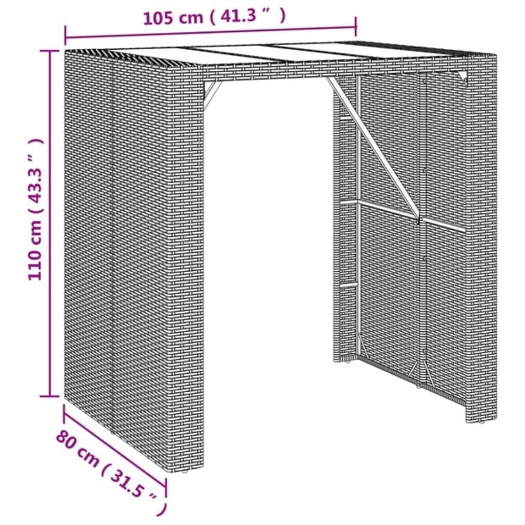 Garden Bar Set Black PE rattan, powder-coated steel, tempered glass - Image 9