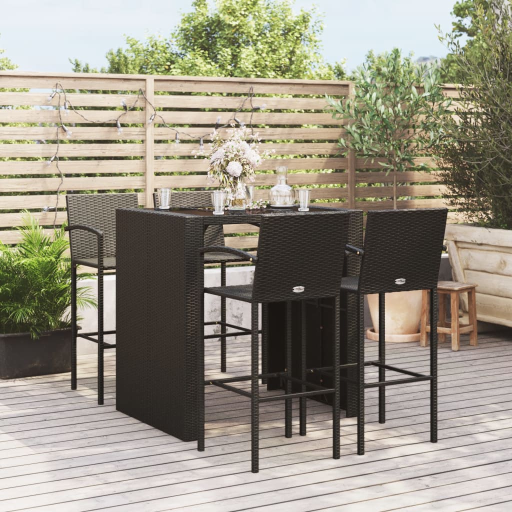 Garden Bar Set Black PE rattan, powder-coated steel, te...