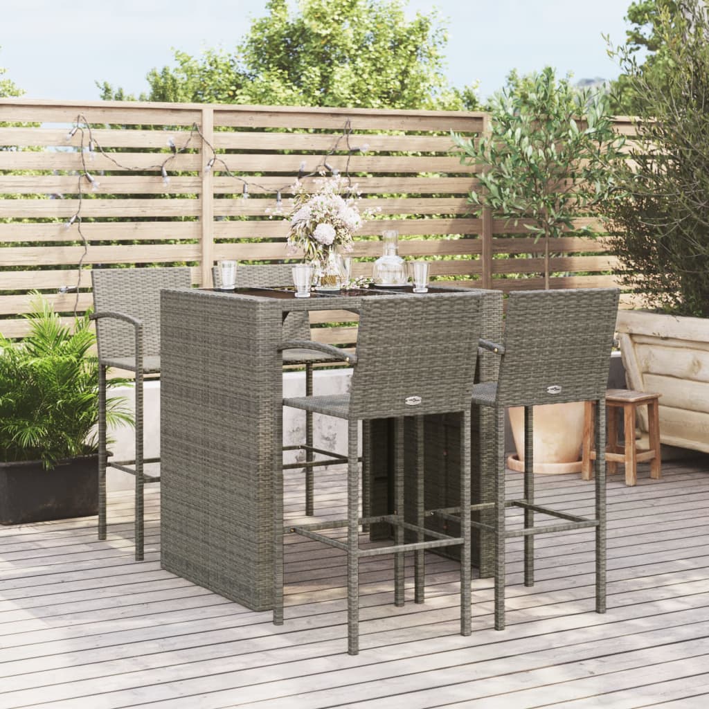 vidaXL Set mobilier bar de grădină, 5 piese, gri, poliratan