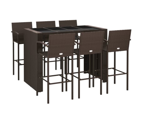 vidaXL 7 Piece Garden Bar Set Brown Poly Rattan