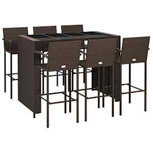vidaXL 7 Piece Garden Bar Set Brown Poly Rattan